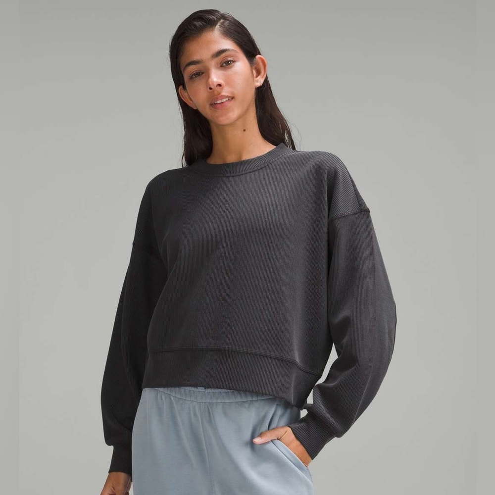 Lululemon Ribbed Softstreme Perfectly Oversized Cropped Crew Black Size 6